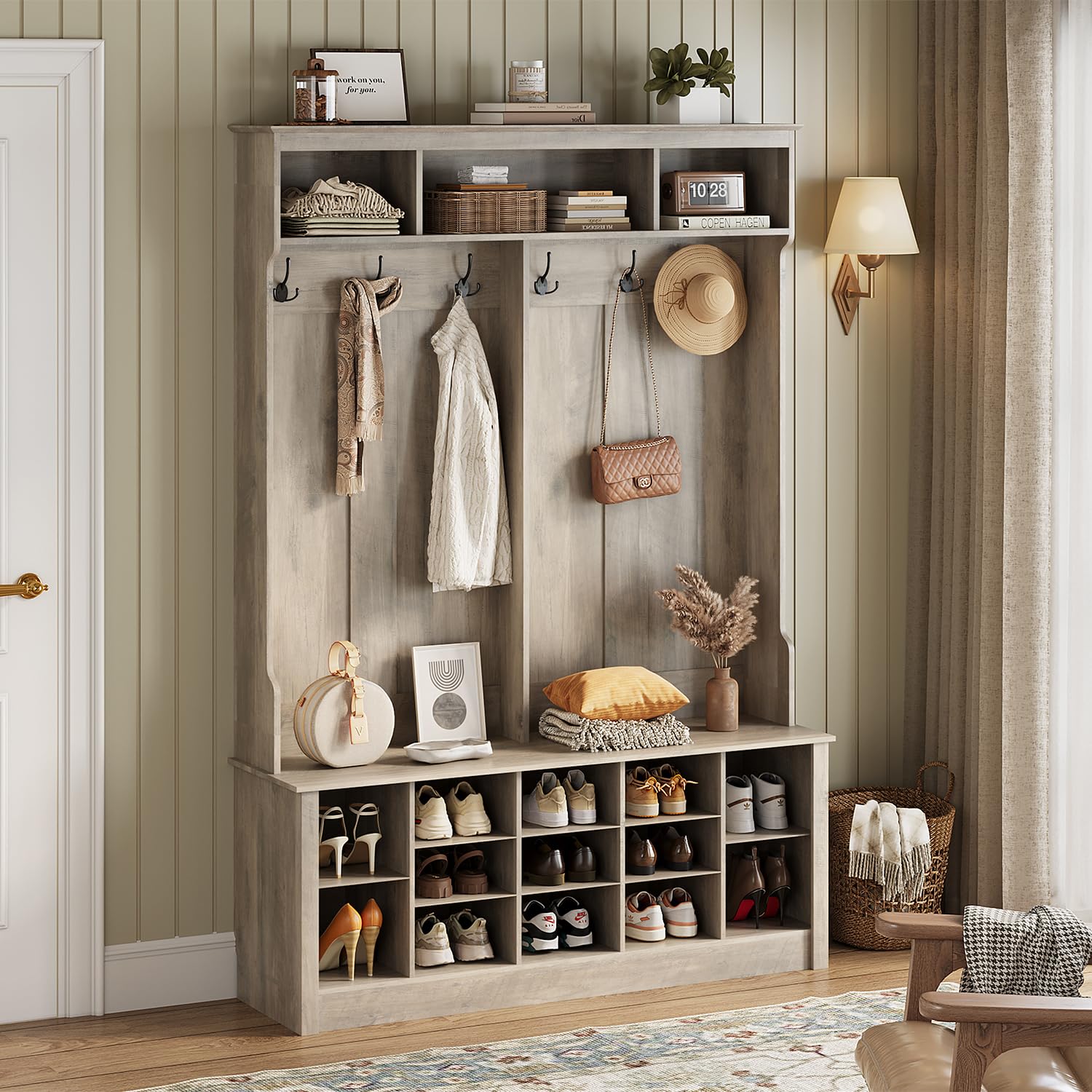 Amazon.com: Wodeer Hall Tree with Bench and Shoe Storage, 53